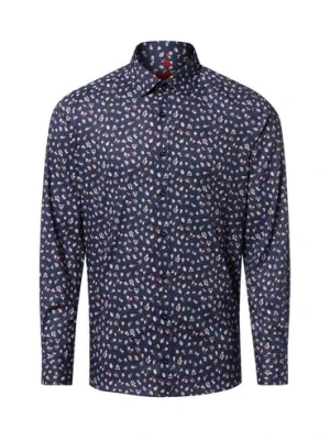 Finshley & Harding Męska koszula biznesowa Mężczyźni Slim Fit Bawełna niebieski wzorzysty,