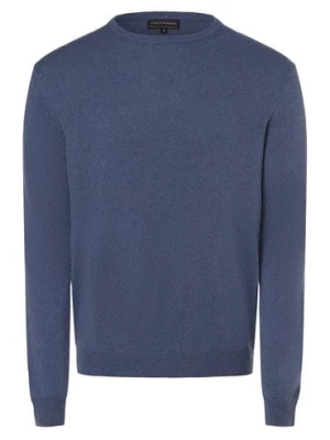 Finshley & Harding Męski sweter z mieszanki kaszmiru i jedwabiu Mężczyźni drobna dzianina niebieski jednolity,