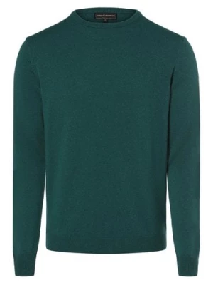 Finshley & Harding Męski sweter z mieszanki kaszmiru i jedwabiu Mężczyźni drobna dzianina zielony jednolity,