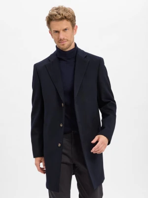 Finshley & Harding Męski wełniany płaszcz Mężczyźni Wełna niebieski jednolity,