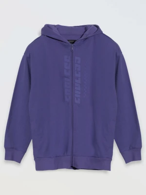 Fioletowa bluza z kapturem z nadrukiem z przodu zapinana na zamek Reporter