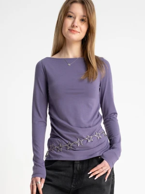 Fioletowa bluzka LONG z długimi rękawami z marszczeniami w pasie Reporter