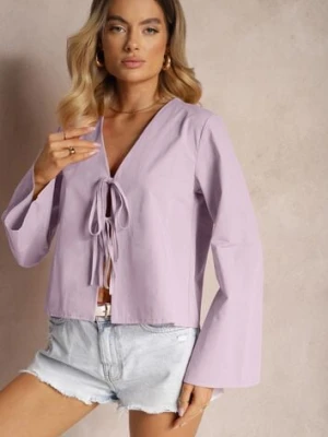 Fioletowa Bluzka z Bawełny Narzutka z Wiązaniami i Rękawami Typu Nietoperz Delorea rosa