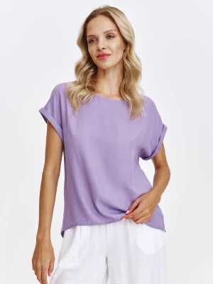 Fioletowa bluzka z krótkim podwiniętym rękawem Top Secret