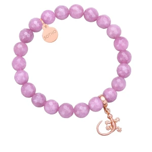 Fioletowa bransoletka z fasetowanego jadeitu z jaszczurką SOTHO