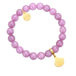 Fioletowa bransoletka z fasetowanego jadeitu ze złotą muszelką SOTHO