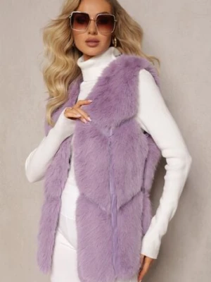 Fioletowa Futrzana Kamizelka z Wstawkami z Ekoskóry Lewja k-th