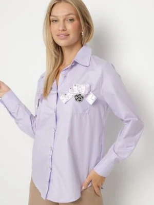 Fioletowa Koszula na Biżuteryjne Guziki ze Zdobionymi Kieszeniami Nerlla elsa.m by may