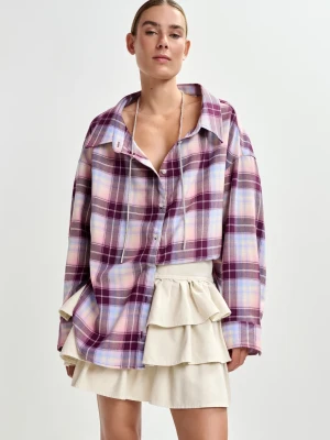 FIOLETOWA KOSZULA W KRATĘ Z BŁYSZCZĄCYM ŁAŃCUSZKIEM ESSENTIEL ANTWERP