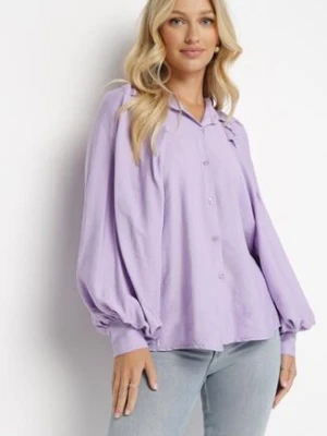 Fioletowa Koszula z Guzikami i Szerokimi Rękawami z Mankietami Adadite lily rose