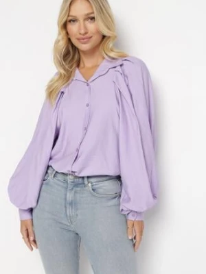 Fioletowa Koszula z Guzikami i Szerokimi Rękawami z Mankietami Adadite lily rose