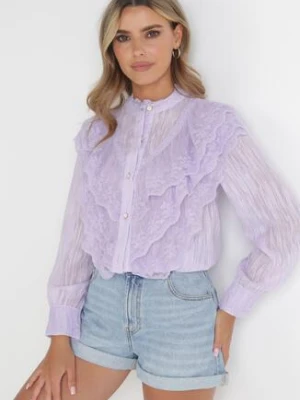 Fioletowa Koszula z Metaliczną Nitką i Falbanką Ruweyda elsa.m by may