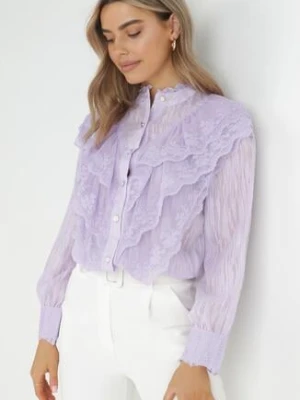 Fioletowa Koszula z Metaliczną Nitką i Falbanką Ruweyda elsa.m by may