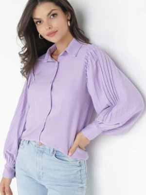 Fioletowa Koszula z Plisowanymi Rękawami Leophone lily rose