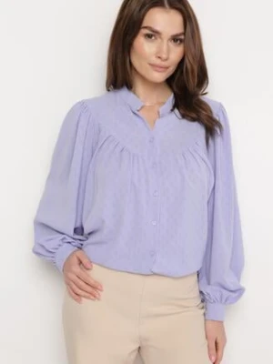 Fioletowa Koszula ze Stójką z Lekko Bufiastymi Rękawami Himastia retro & icone