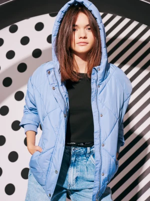 Fioletowa ocieplana kurtka puffer z kapturem Reporter