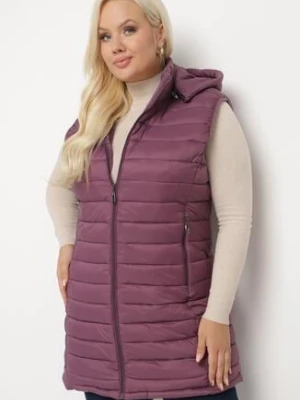 Fioletowa Pikowana Kamizelka z Odpinanym Kapturem o Taliowanym Kroju Tinvalia emt