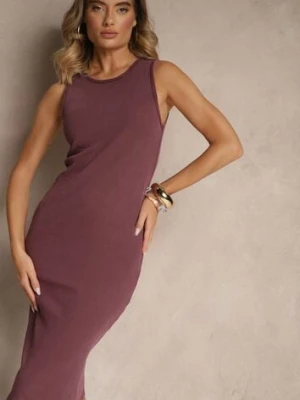 Fioletowa Prążkowana Sukienka z Bawełny Typu Bodycon Ralithia