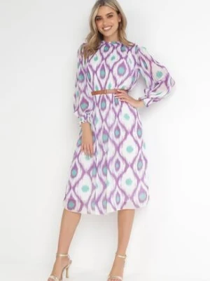 Fioletowa Pudełkowa Sukienka Midi z Plisowaniem i Paskiem Neromeda unigirl