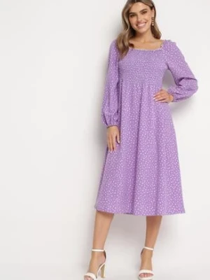 Fioletowa Rozkloszowana Sukienka Midi w Kropki Farnai ann gissy
