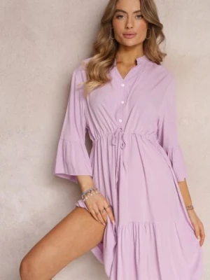 Fioletowa Rozkloszowana Sukienka Ściągana w Pasie z Wiskozy Mabree cflo