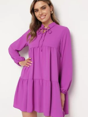 Fioletowa Rozkloszowana Sukienka z Falbanką Uxaria lily rose