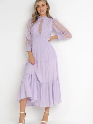 Fioletowa Rozkloszowana Sukienka z Ozdobnymi Tiulowymi Wstawkami Revisa elsa.m by may