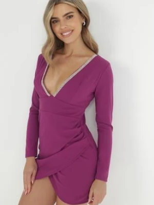 Fioletowa Sukienka Dopasowana z Cyrkoniami Dennie lily rose