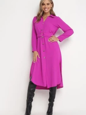 Fioletowa Sukienka Koszulowa z Paskiem Alik