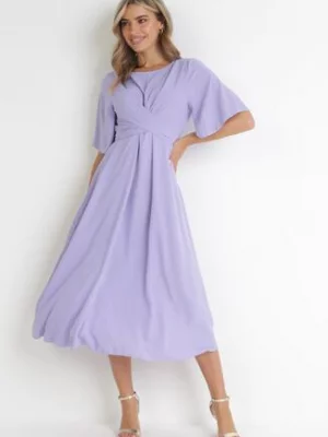 Fioletowa Sukienka Maxi z Ozdobnym Wiązaniem i Gumką w Talii Myrcella