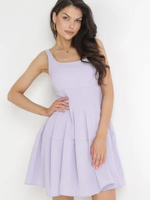 Fioletowa Sukienka Mini na Ramiączkach Azrani