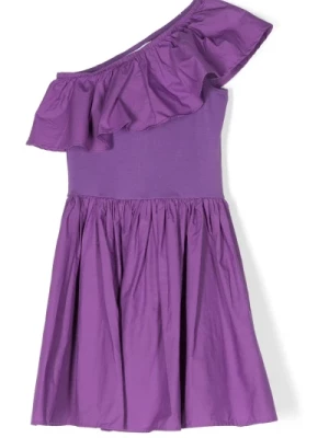 Fioletowa Sukienka z Bawełny Zmarszczonymi Szczegółami Molo