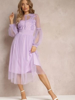 Fioletowa Tiulowa Sukienka Rozkloszowana z Koronką Nirthe elsa.m by may