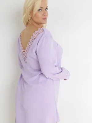 Fioletowa Trapezowa Sukienka Mini z Ozdobnym Wycięciem na Plecach Jemini