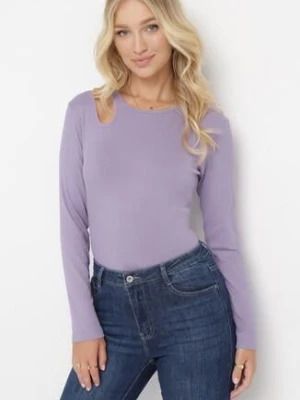 Fioletowa Wiskoza Bluzka z Prążkowanej Dzianiny z Wycięciem Asaneme metro five