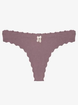 Fioletowe Bawełniane Majtki Stringi z Prążkowanej Tkaniny Eziane