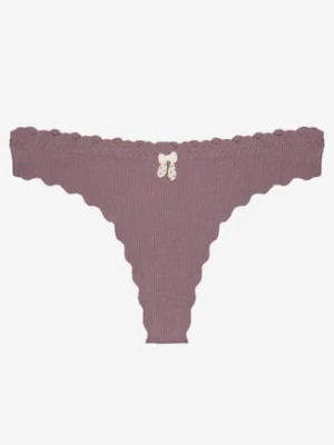 Fioletowe Bawełniane Majtki Stringi z Prążkowanej Tkaniny Eziane