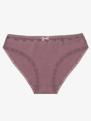 Fioletowe Bawełniane Majtki Typu Figi z Koronką i Kokardą Zeteria
