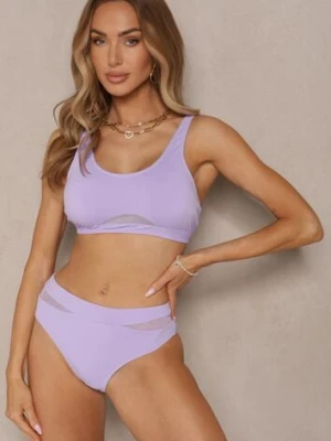 Fioletowe Bikini Biustonosz i Majtki Typu Figi Zdobione Siateczką Natelina