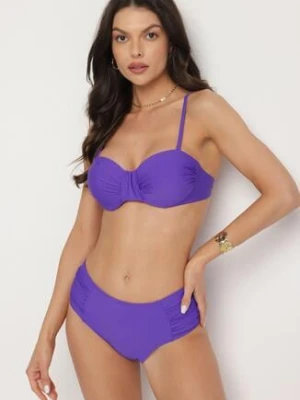 Fioletowe Bikini Usztywniany Biustonosz i Figi Ozdobione Marszczeniem Eretelli