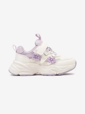 Fioletowe Buty Sportowe Sneakersy Zapinane na Rzep z Naszywkami w Kształcie Kokardek Bellessa