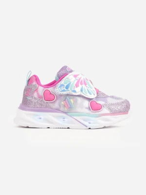 Fioletowe Buty Sportowe ze Światełkami LED na Grubej Podeszwie z Motywem Motylka Calarissa Apawwa