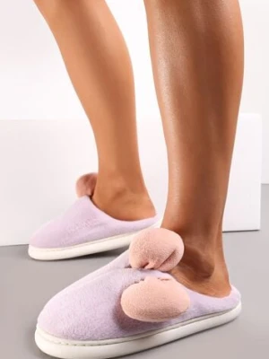 Fioletowe Futerkowe Kapcie z Pluszową Kokardką Vlemona