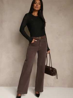 Fioletowe Jeansy Wide Leg High Waist z Bawełny Nelenasa Milas91
