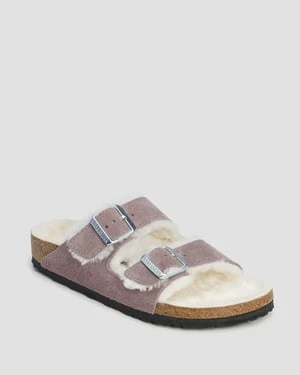 Fioletowe Klapki Futrzane Damskie Birkenstock Arizona Shearling Narrow