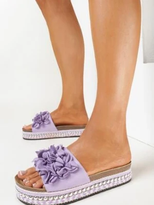 Fioletowe Klapki z Kwiatowym Zdobieniem i Nitami Phinelaia