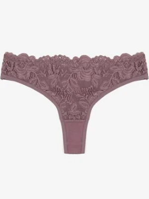 Fioletowe Koronkowe Majtki Stringi z Bawełny Venalora