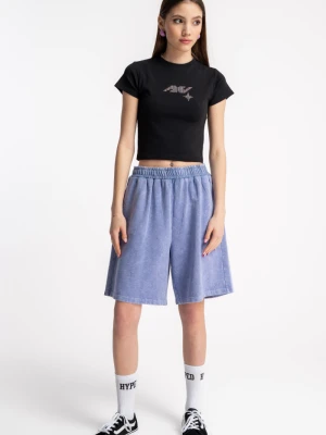 Fioletowe krótkie spodenki z efektem sprania Reporter