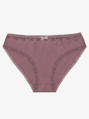 Fioletowe Majtki Figi z Bawełny Ozdobione Kokardą i Koronką Zeterie