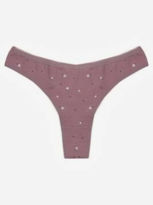 Fioletowe Majtki Stringi z Bawełną w Kwiaty Calylia